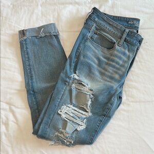 American Eagle Outfitters Blue Skinny “Super Stretch” Distressed Jeans